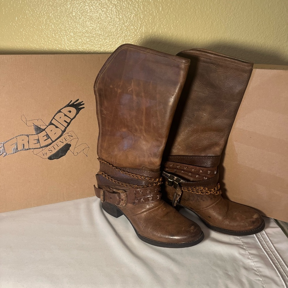 Freebird by Steven Brown Heeled Boots with Distressed Leather